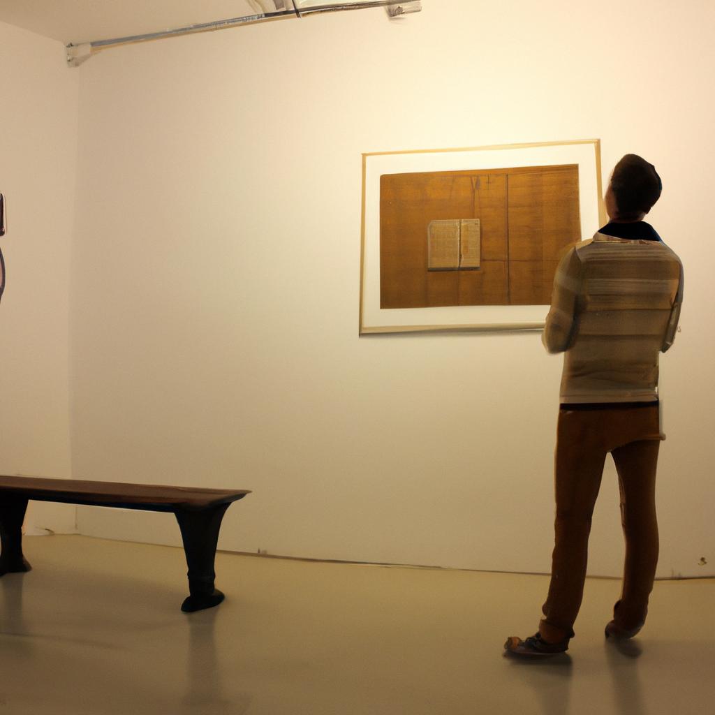 Person curating art in gallery