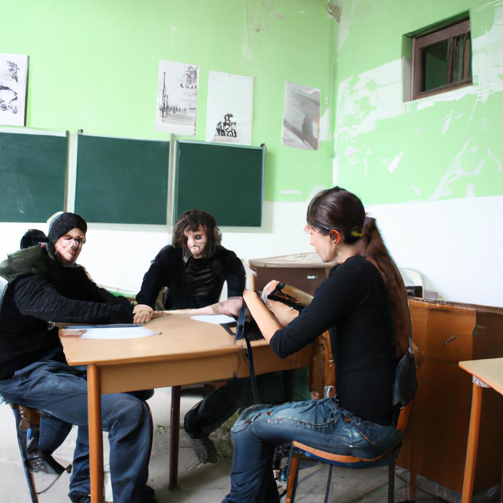 Person teaching art to students