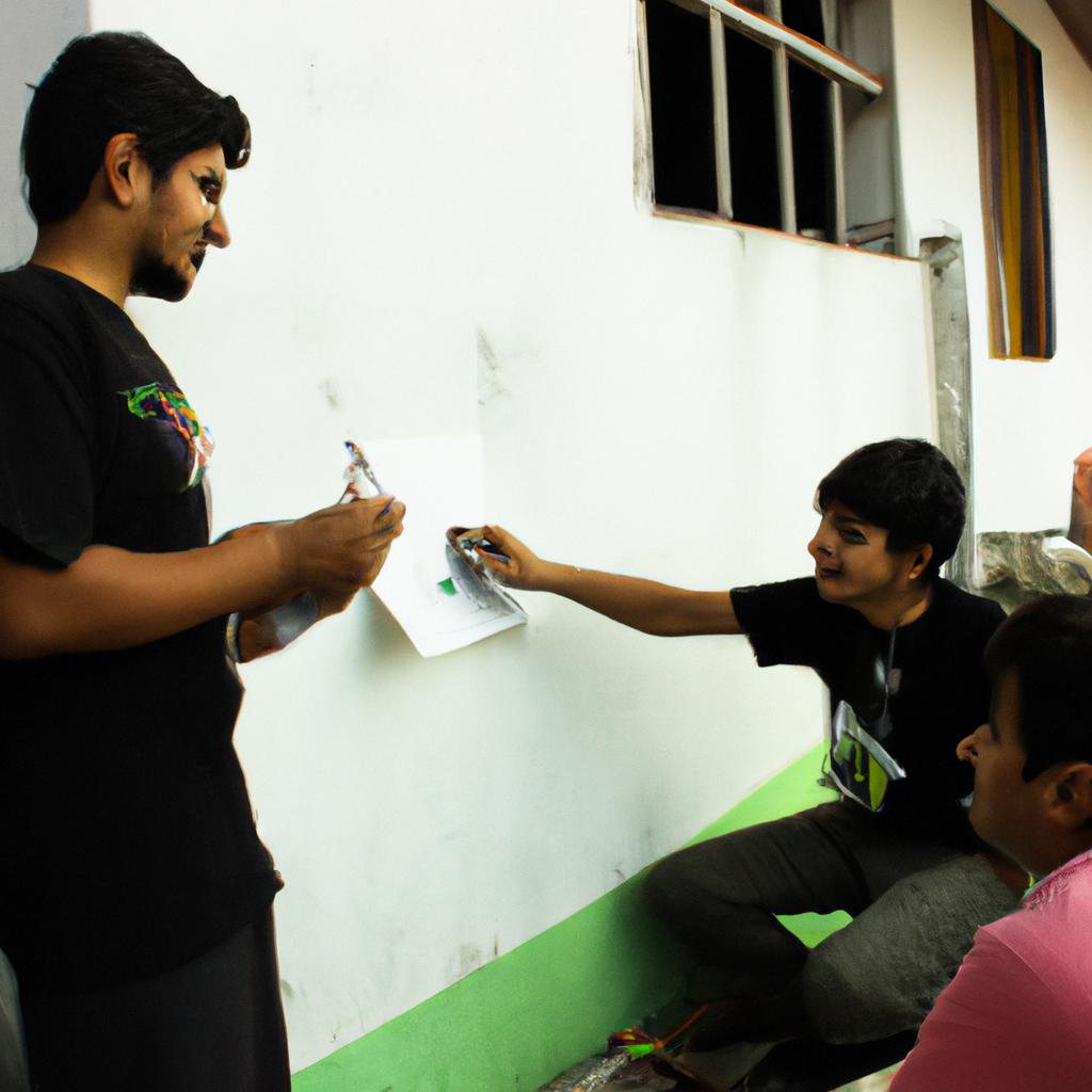 Person teaching art to students